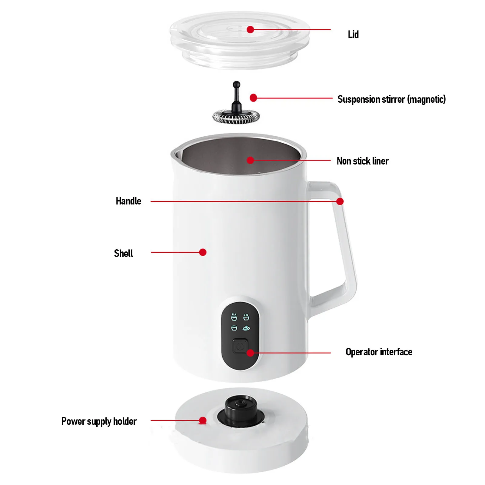 Batedor de leite elétrico 4 em 1, vaporizador automático de aço inoxidável 304, fabricante de espuma quente e fria para latte, cappuccino, chocolate quente