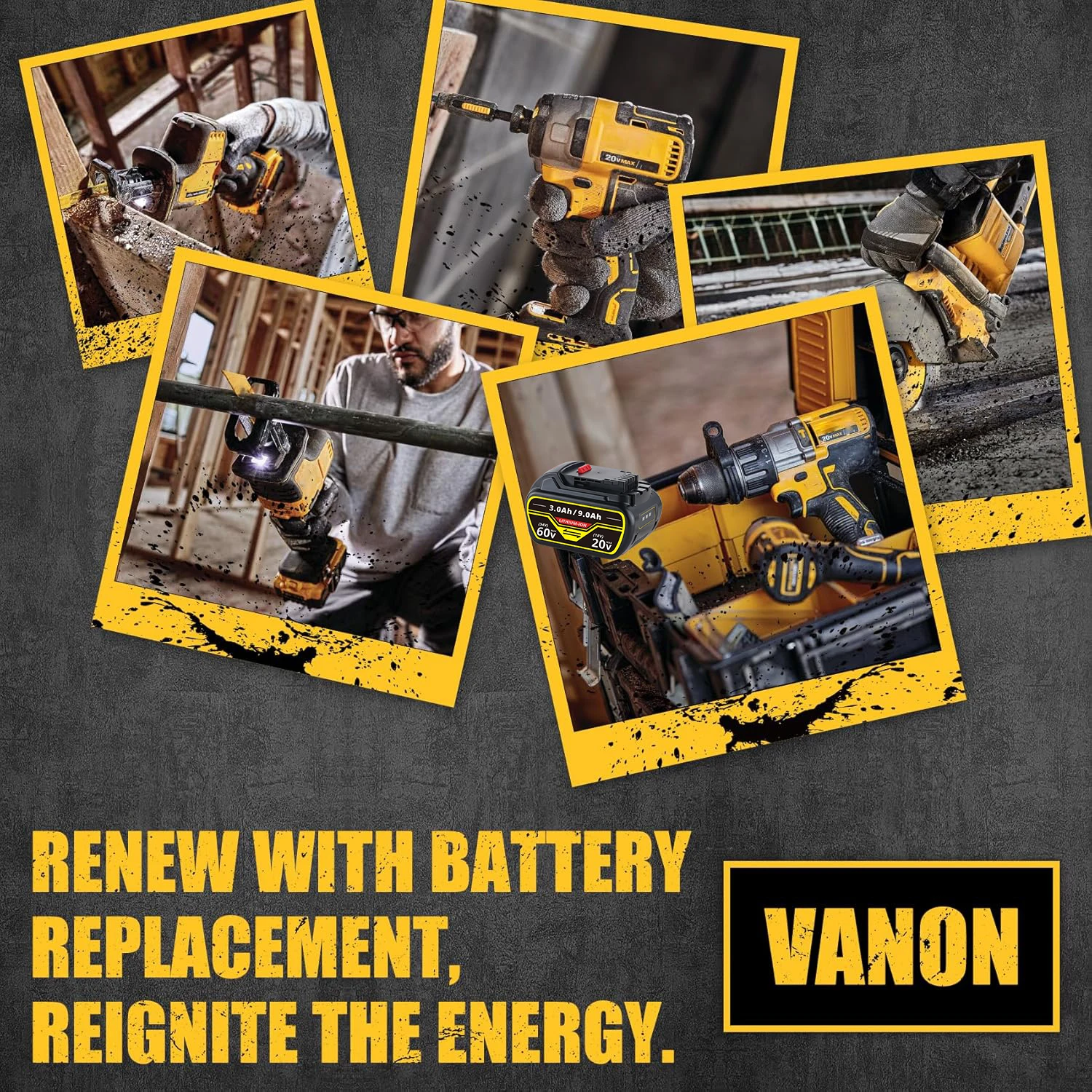 Vanon 2 peças 9.0ah DCB606-2 substituição para dewalt 20v/60v max pino de bateria compatível com dewalt flex-volt dcb609 dcb612 DCB609-2