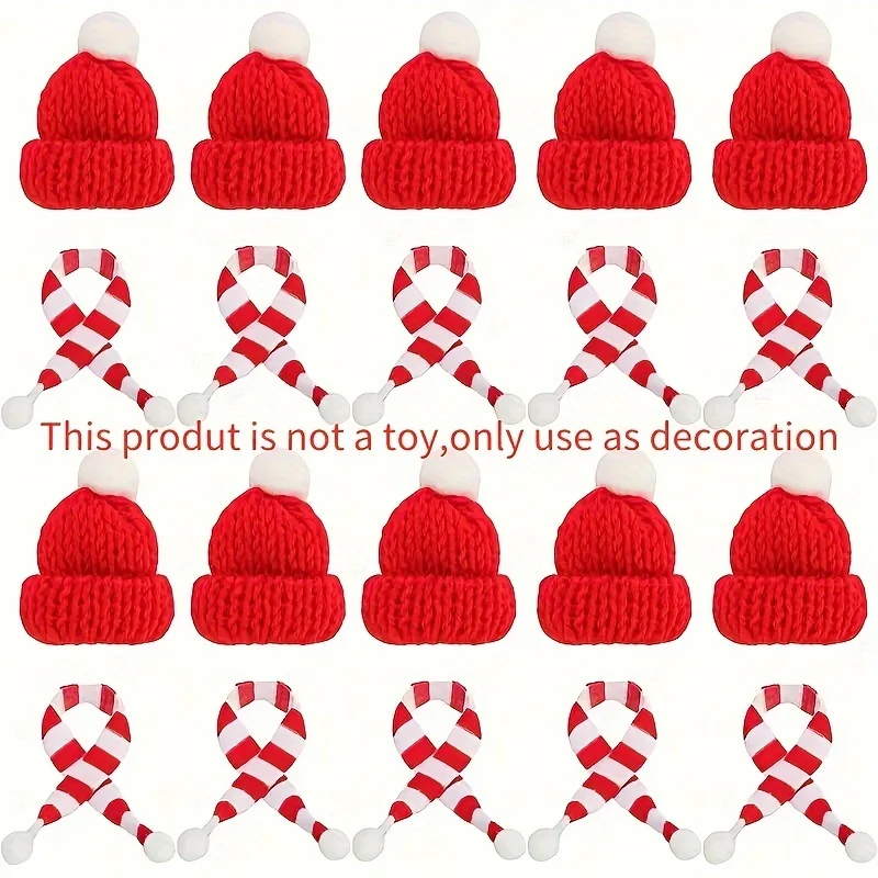 20 Stück, Mini-Weihnachtsmütze und Schal-Set, Mini-Weihnachtsstrickmütze, Weihnachtsmütze klein für Weihnachts-Weinflaschen-Abdeckung