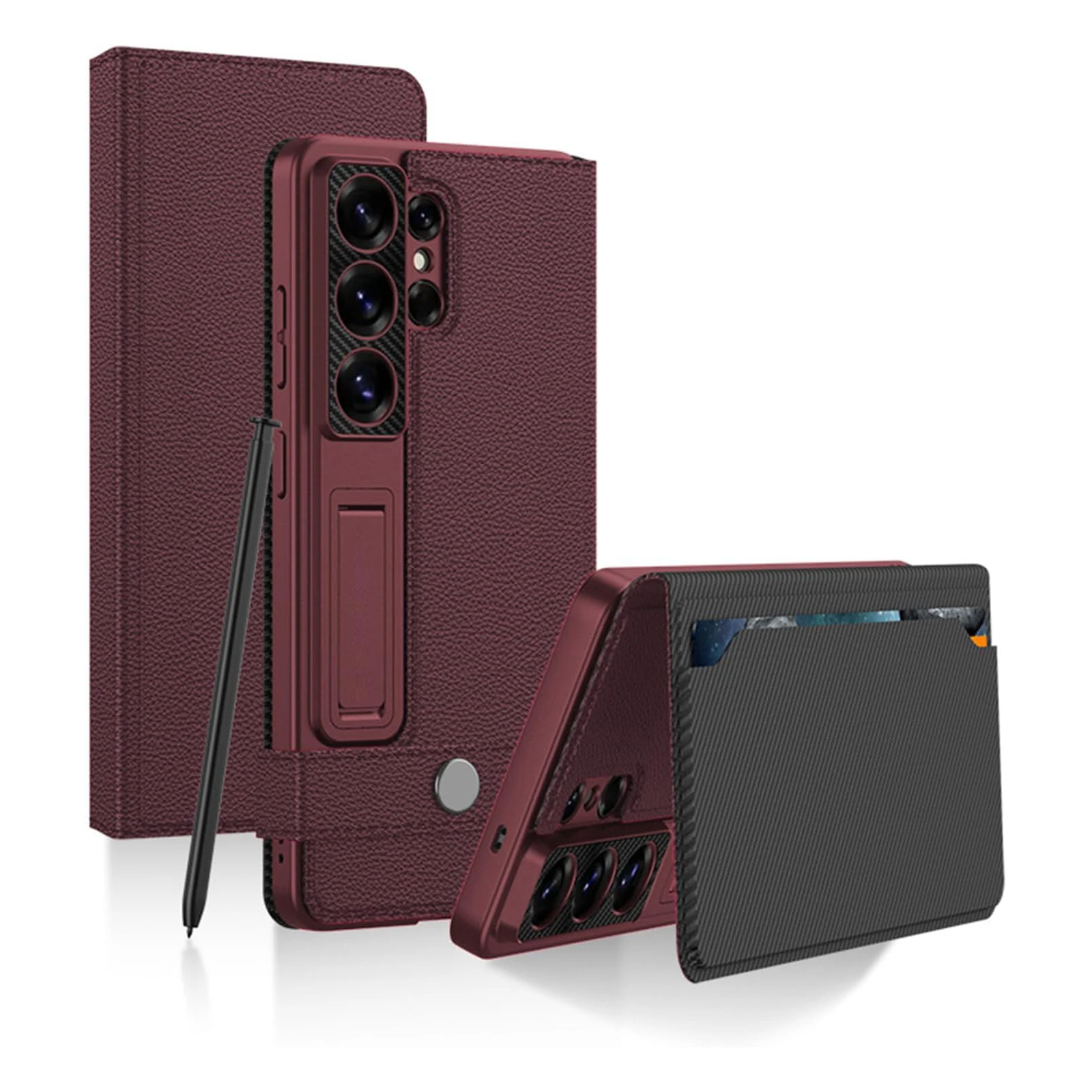 

Wallet Case for Samsung Galaxy S26 Ultra - Magnetic Flip Leather, Folding Kickstand, Lens Protection