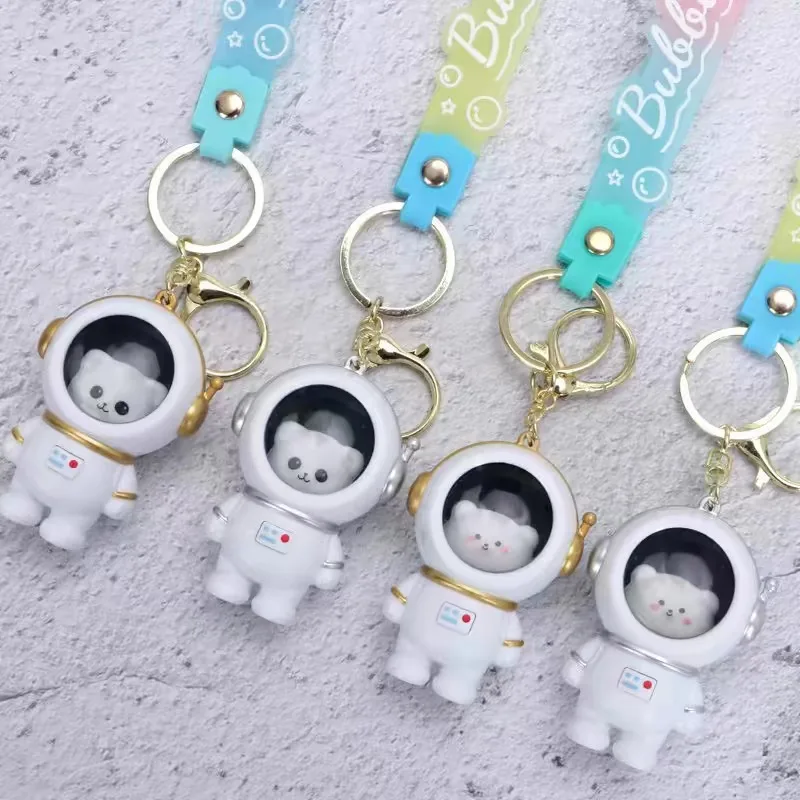 Luminous Spaceman Keychain Cartoon Little Bear Night Light Glowing Keyring Starry Sky Cute Space Astronaut Key Chain Bag Hanging