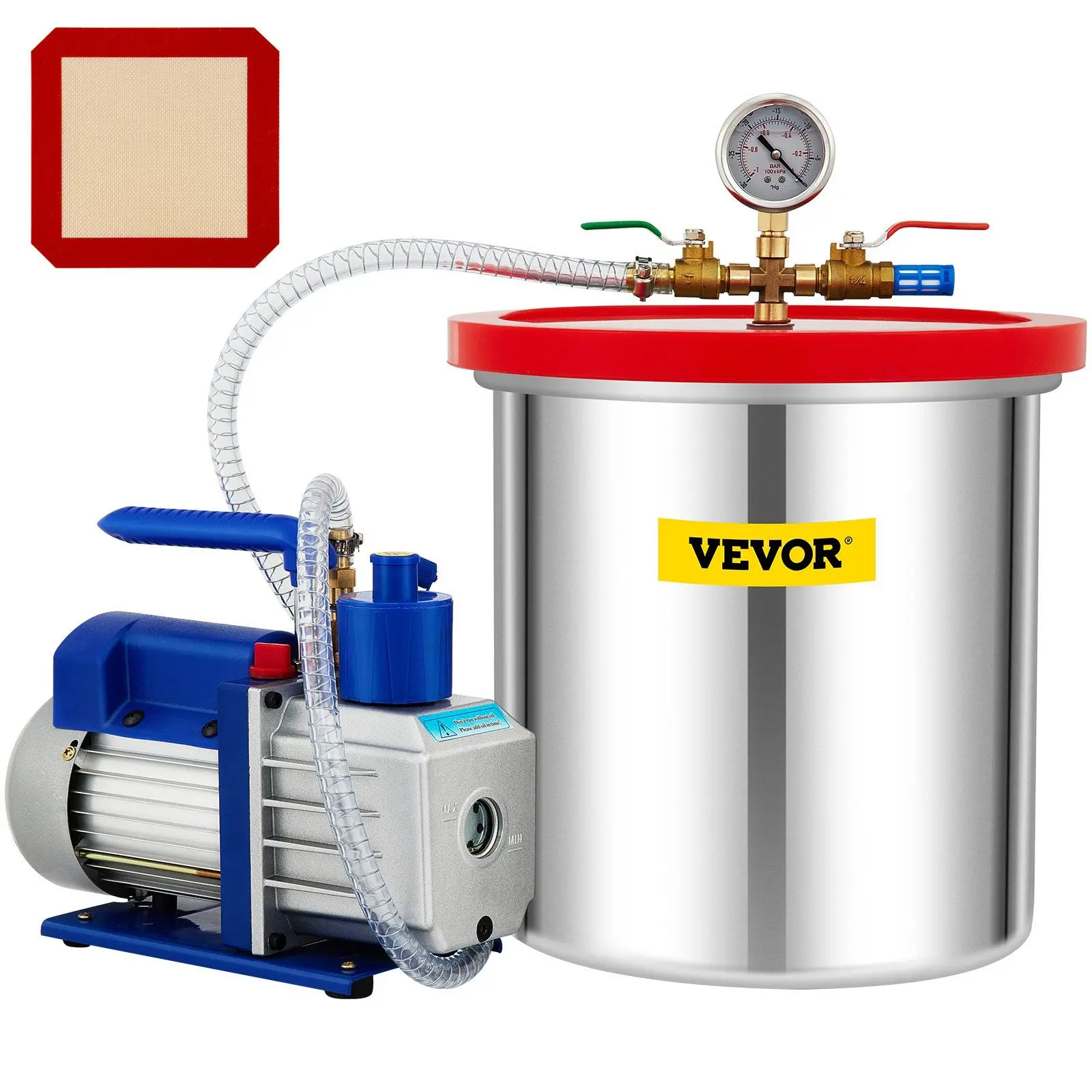 

5-Gallon Vacuum Chamber – w/ 5CFM Pump – 1/3HP (For Wood/Epoxy/Silicones, 110V Degassing System)