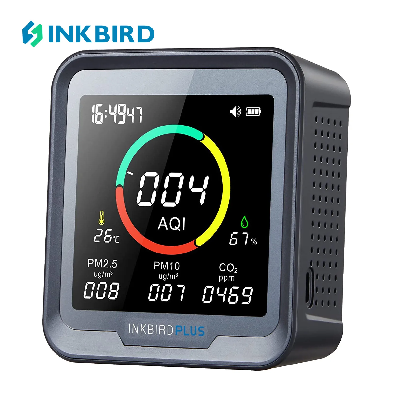 Monitor de Qualidade do ar Interior Detectores de Temperatura e Umidade Co2 Pm2.5 Alarme para Quartos Plantas Crescer Tendas Inkbird6-in1