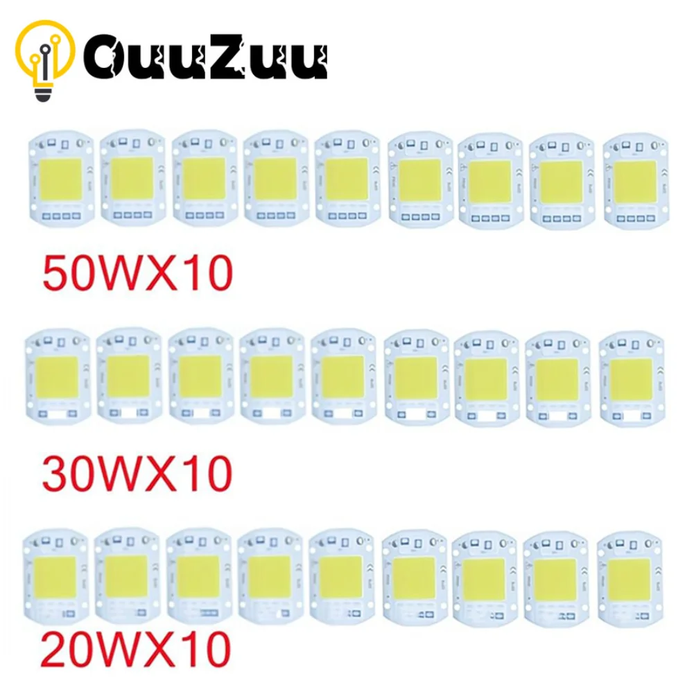 

10PCS LED chip 10W 20W 30W 50W 220V COB chip Smart IC No driver required LED lamp beads for floodlight spotlight Diy lighting