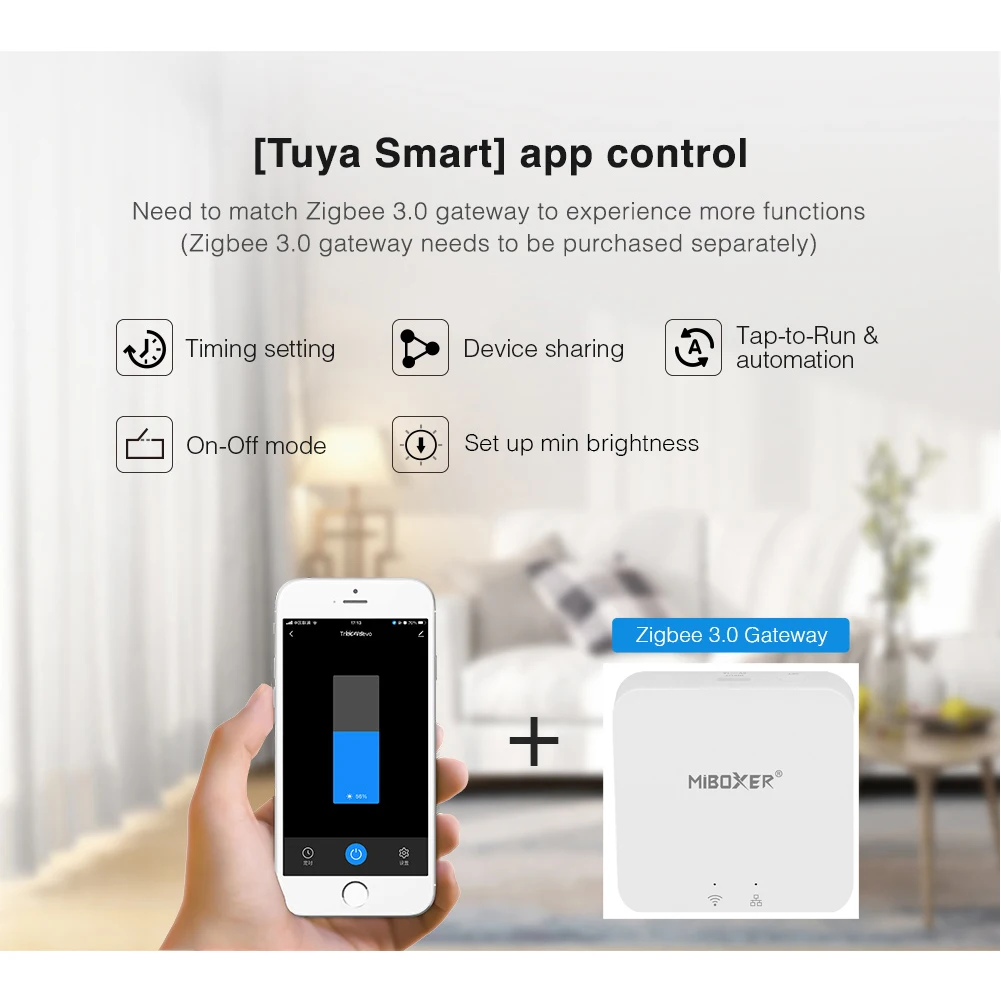 MiBoxer (ZigBee 3.0+2.4G) AC Triac Dimmer Push Switch RF Push Dimmer 110-240V TUYA App /Voice /Remote Control/ZB-BOX3