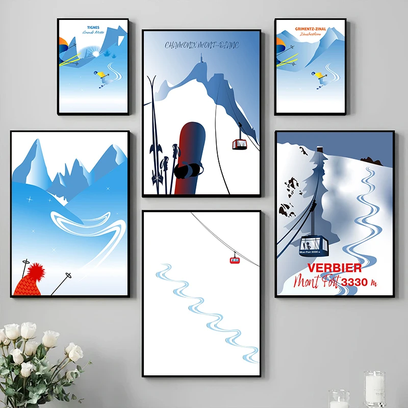 Ski and Snowboard Abstract Posters Canvas Painting and Prints Nordic Minimalist Wall Art Picture Living Room Wall Home Decor