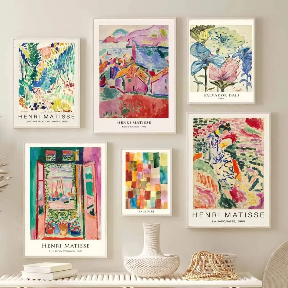 1 Piece Frameless Retro Abstract Matisse Exhibition Mid-century Landscape Poster Print Wall Art Canvas Living Room Home Decor