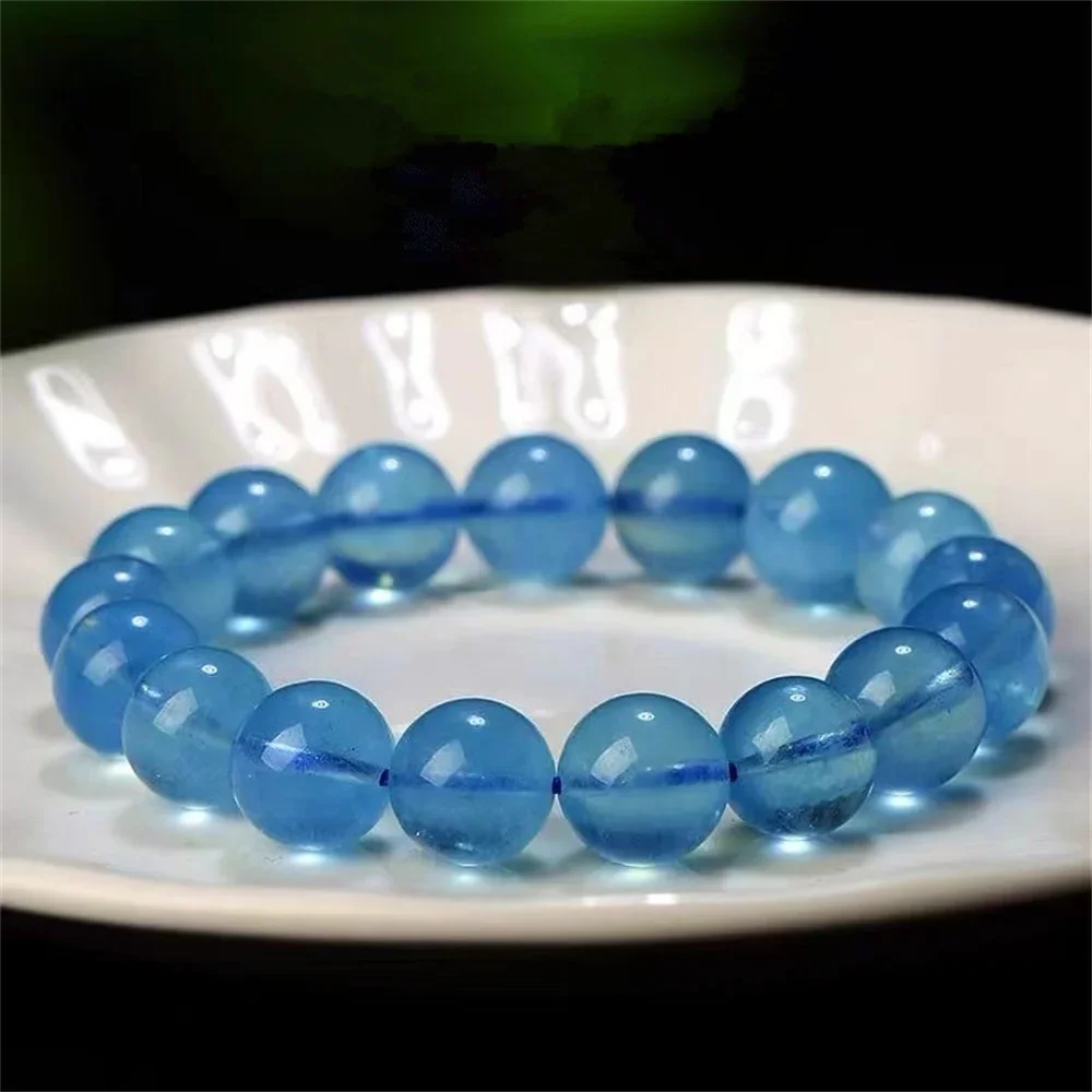 Charm Bracelets Natural Crystal 6-12mm 5A Level  Aquamarine Beads Bracelet for Women Unisex Energy Jewelry Elasticity Beading