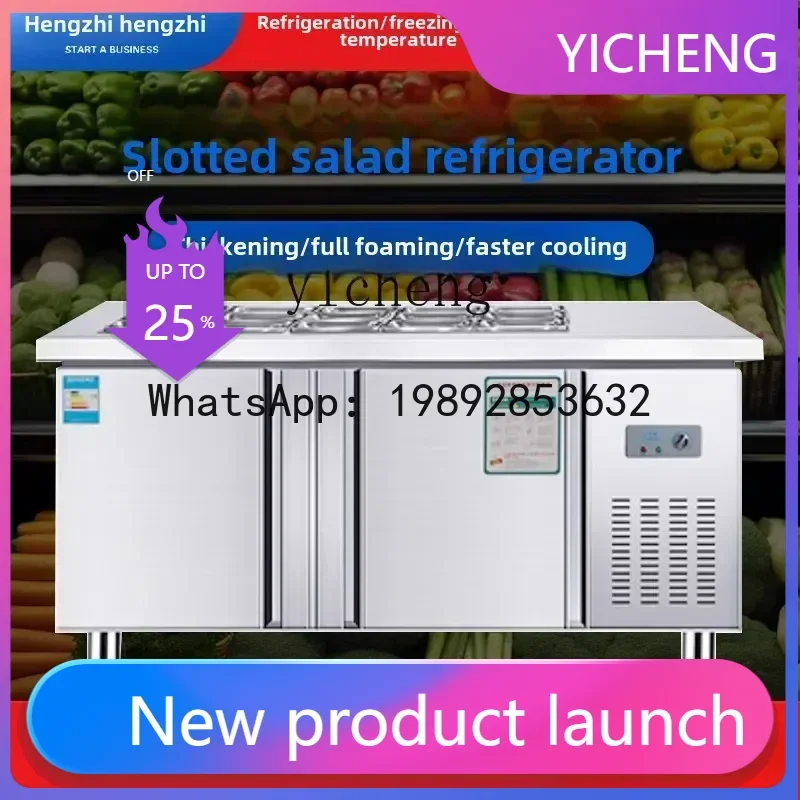 

full set of refrigerated salad Taiwanese slotted pizza workbench refrigerator fruit fishing display cabinet