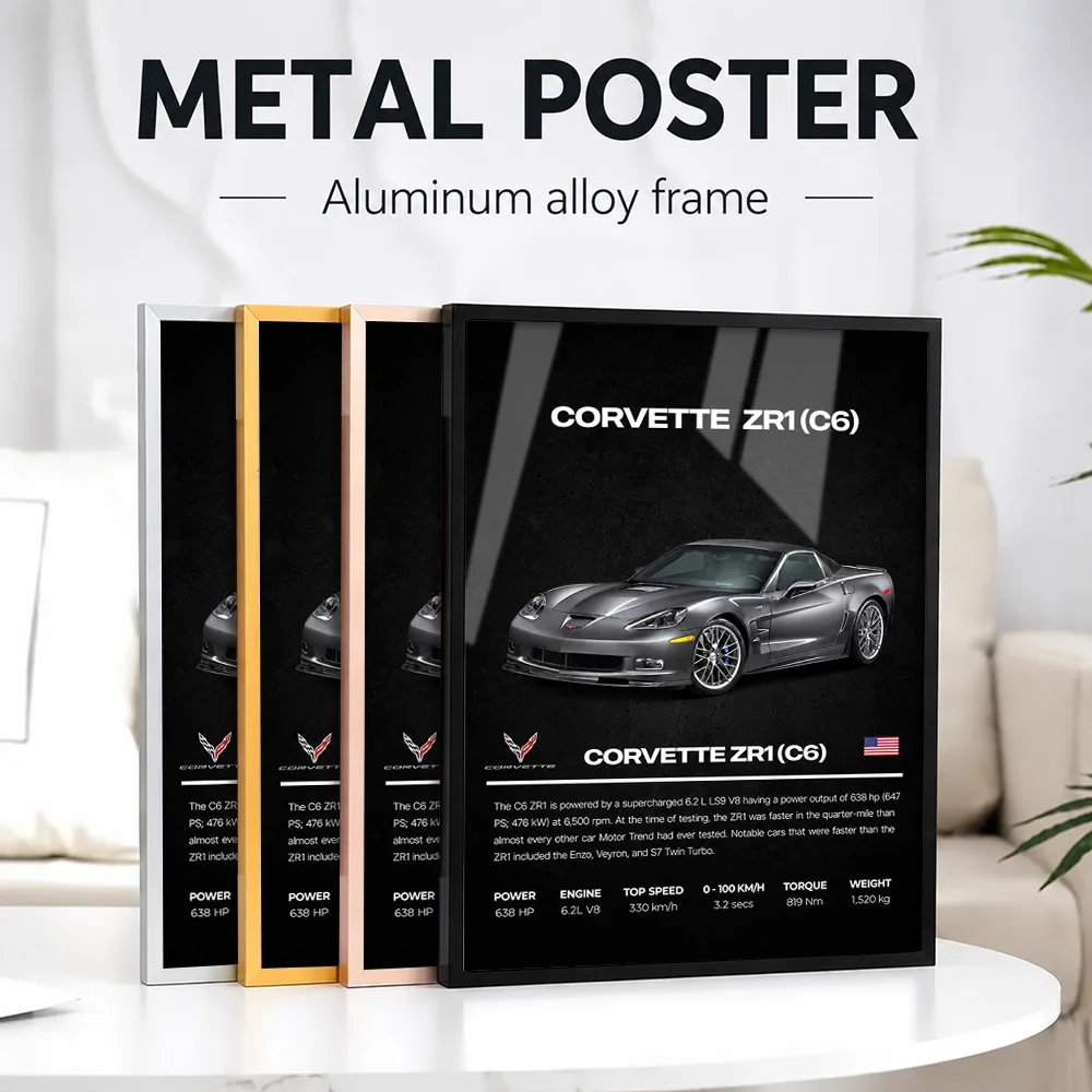 United States Corvette ZR1 (C6) Metal Poster With Aluminum Alloy Frame Customized Photo Dynamic Style Wall Art For Home Office