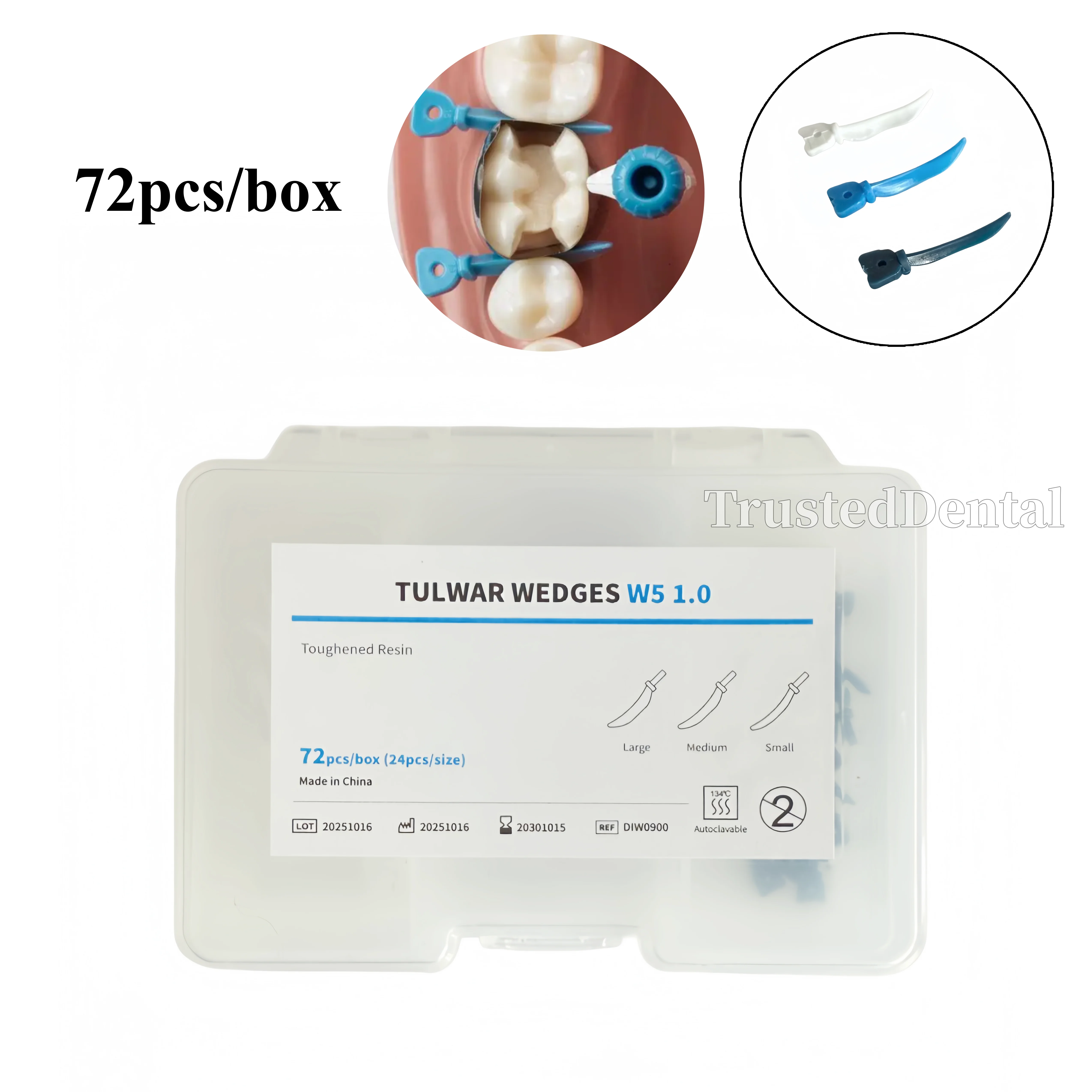 

72Pcs Dental Tulwar Wedges Matrices Wedge Diastema Sectional Matrix System Compatible With Palodent Plus Style Matrix