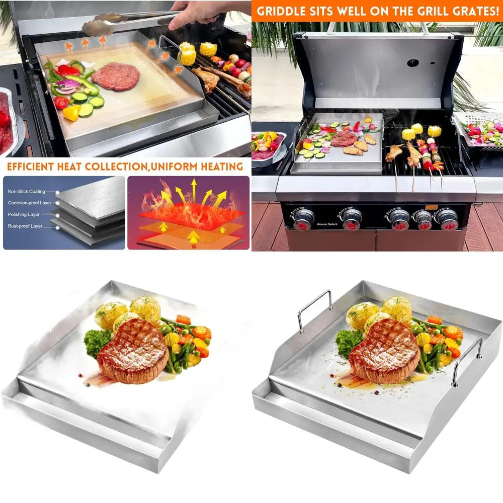 

Stainless Steel 16 x 12.5 Universal Nonstick Griddle Plate for Gas Grills, Gas Stoves, Camping, and Outdoor Cooking