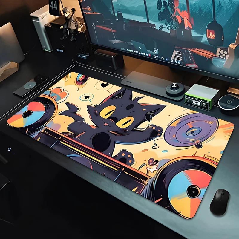 

Черный коврик для мыши в стиле аниме Kawaii, резиновый нескользящий большой коврик для мыши, игровой коврик для шкафа, настольного коврика с клавиатурой, расширенный коврик для стола, ковер