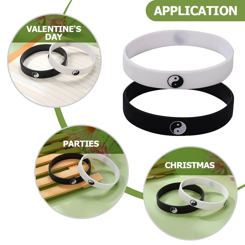 2 Pcs Wrist Band Tai Chi Bracelet Rubber Bracelets Yin Yang Silicone Wristbands Jewelry Men Lovers