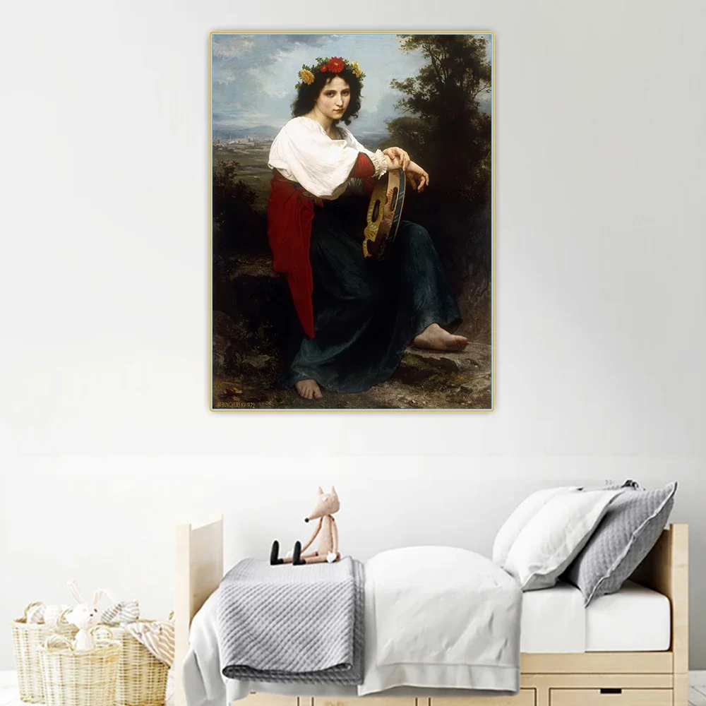 Citon William Adolphe Bouguereau《Italian with tambourine》Canvas Oil Painting Artwork Poster Picture Wall Decor Home Decoration