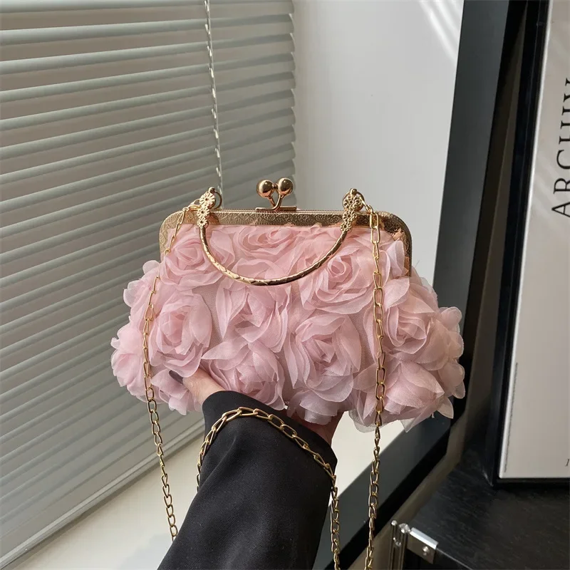 

Lady handbag chiffon three-dimensional flower dinner bag lady handcrafted dress bag chain decorative bag handbag