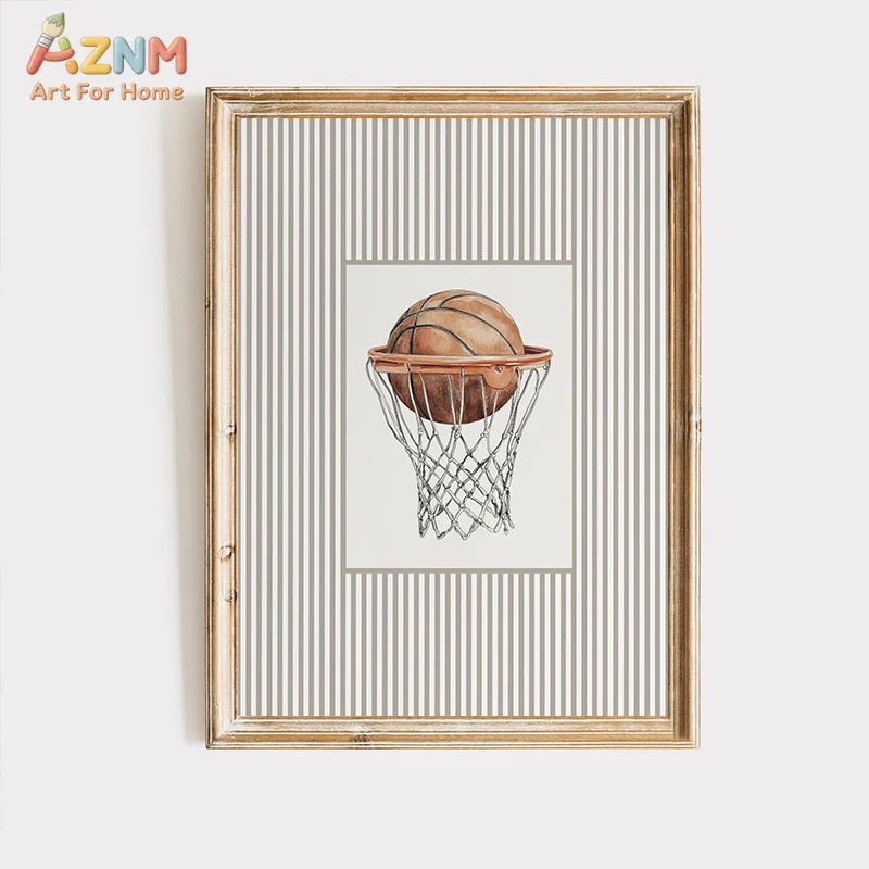 AZNM Vintage Sports Canvas Wall Art Football Soccer Ice Skate Baseball Print for Boys Room Decor No Frame view 4