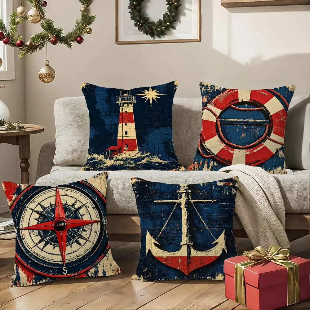 Nautical Heritage Cushion Cover 1/4Pcs Soft Plush Cushion Case Throw Pillowcase Cozy Home Sofa Bed Living Room Decor