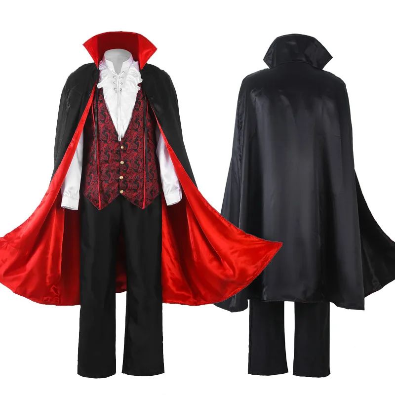 Halloween Herren Mittelalterlicher Vampirumhang für Erwachsene Gruselige Dracula Cosplay Umhang