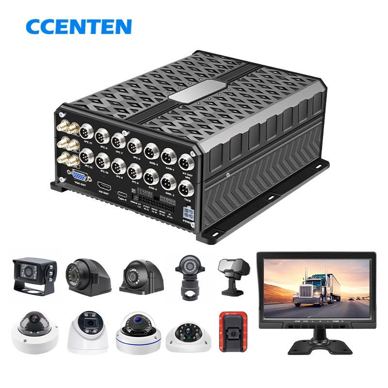 

12 Channel 4G GPS XVR Solution 10.1inch VGA Monitor 4Channel AHD Optional AI DMS ADAS Camera 8 Channel IPC Camera CMSV6