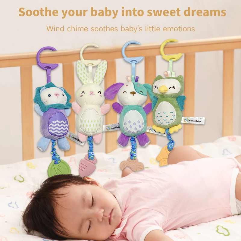 Newborn Baby Sensory Rattle Soft Plush Animal Wind Chime Learning Toy for Stroller Infant Car Crib Hanging Plushies Educational