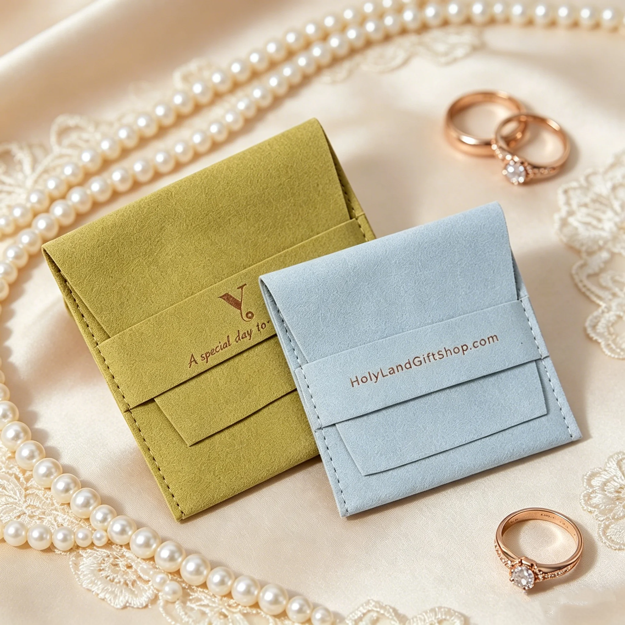 

50Pcs/Lot Custom Earring Necklace Jewellery Display Suede Flap Envelope Jewelry Package Velvet Pouch Bag with Your Own Logo