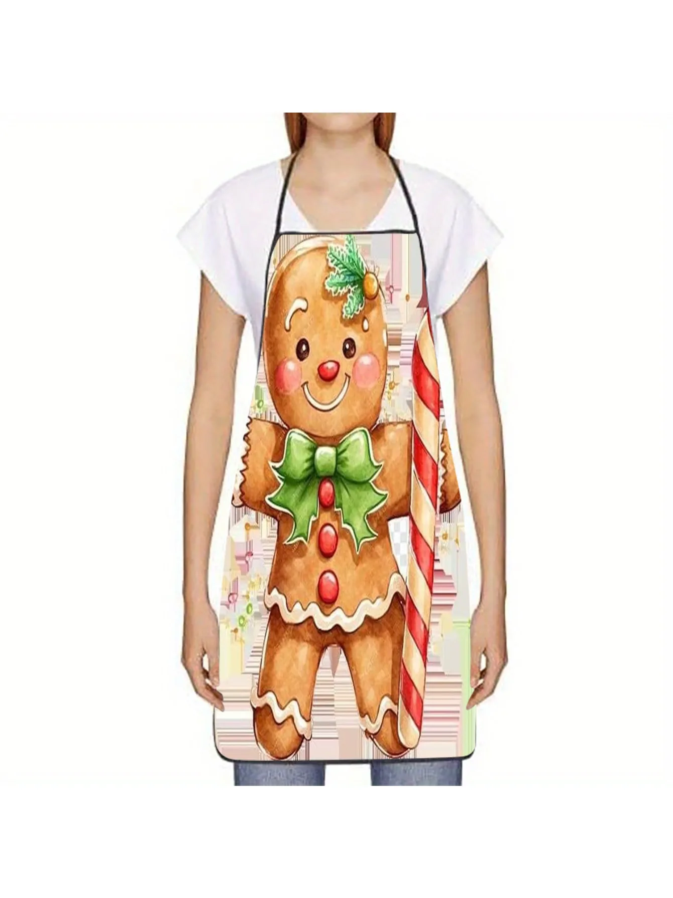 1pc Winking Gingerbread Cookie Apron Cute Gingerbread for Man with Candy Cane Adjustable Neck Strap, Durable Fabric