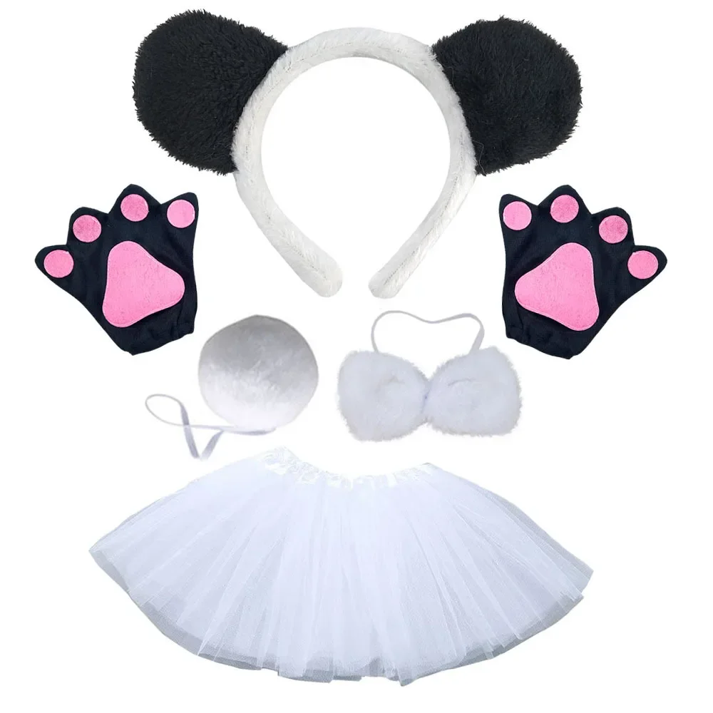 Girls Women Panda Tutu Costume Headband Nose Tail Skirt Bow Paw Gloves Party Birthday Gift Holiday Festival