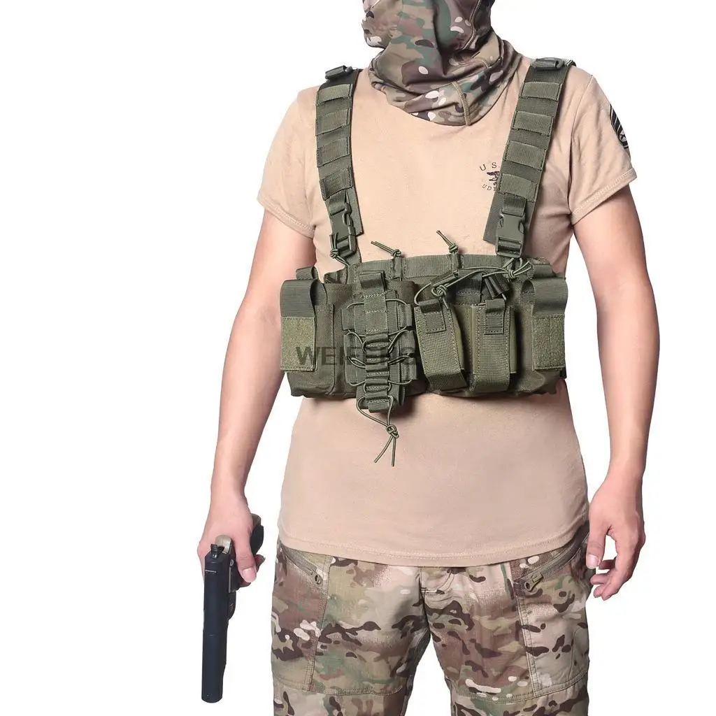 Tactical Chest Rig Bag Molle Airsoft Vest with Magazine Pouch Holster Hunting Functional Two Way Walkie Talkie Holder