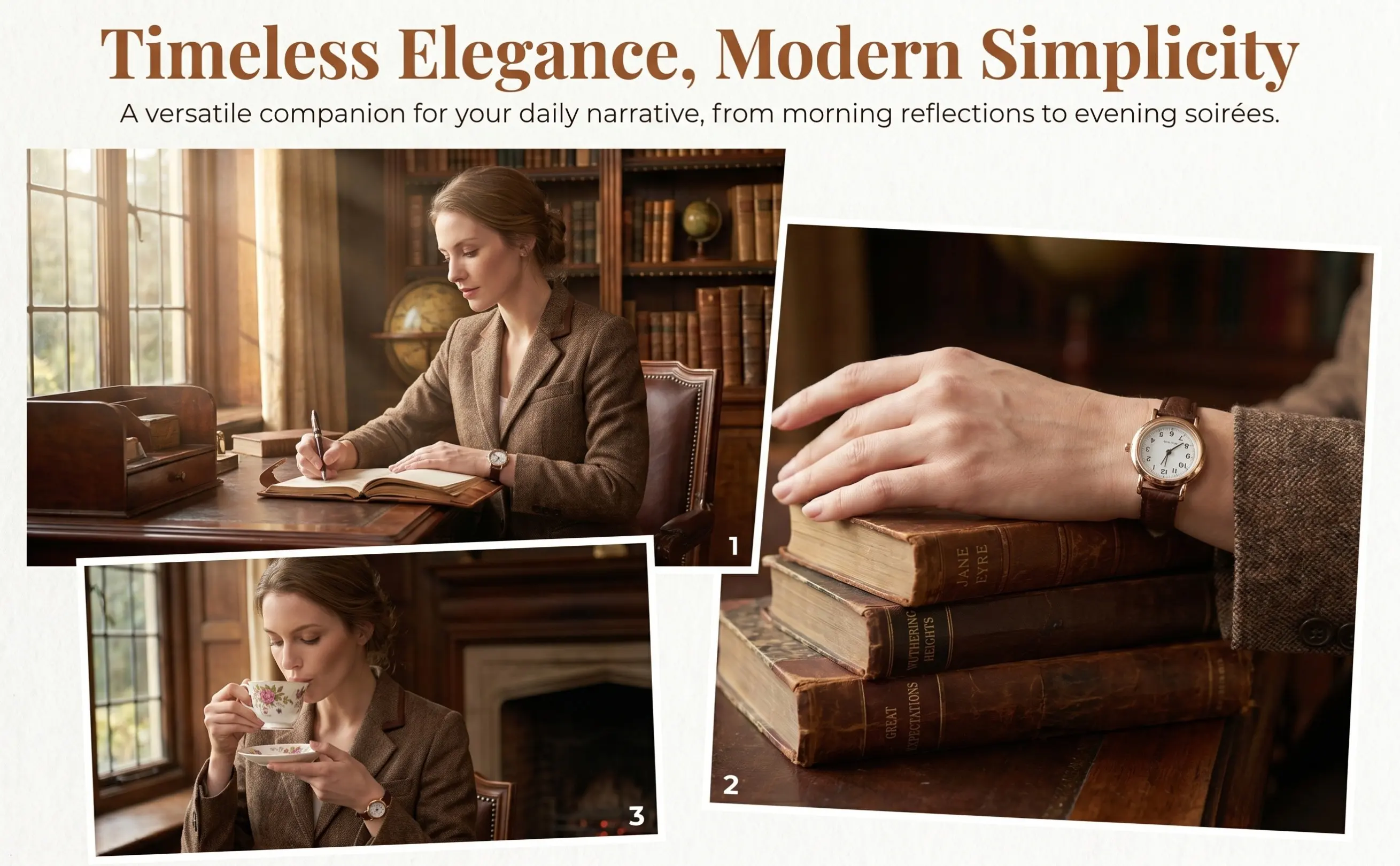 Women Simple Watch Small Stylish Brown Strap Classical Design Digital Face Wrist Small Table Watch for Ladies Students