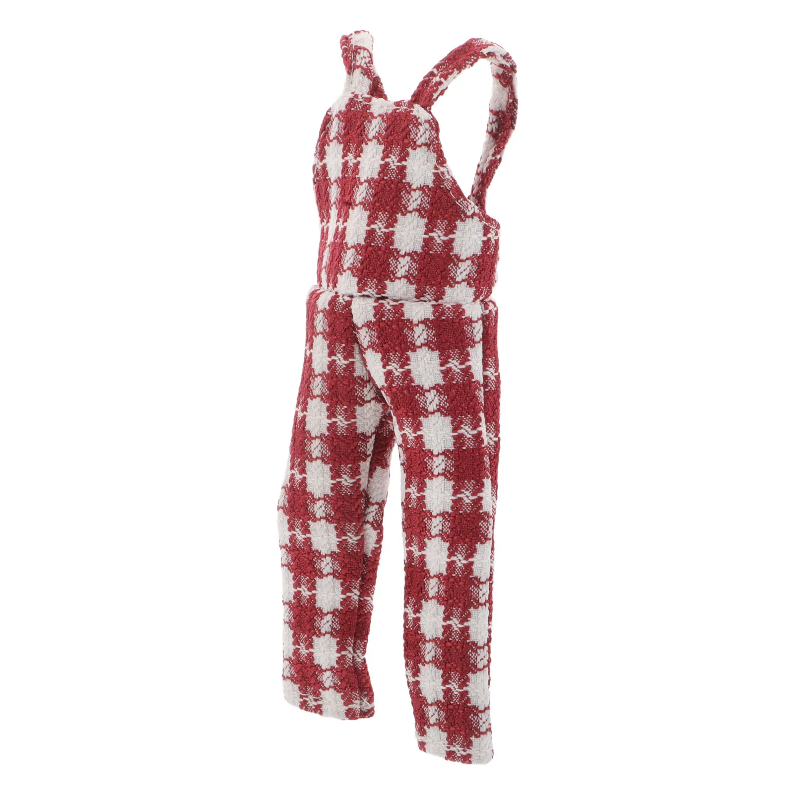 Feestelijke kerstoutfit: rood geruite elfoverall met jarretelbroekje - kledingkast met vakantiethema voor minifiguren - seizoensgebonden