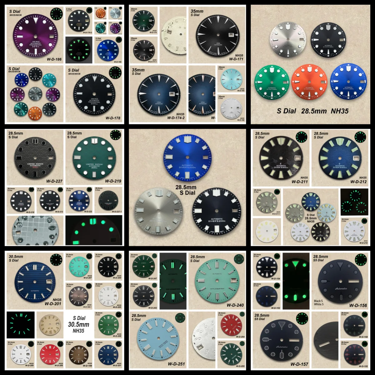 28.5/30.5/35 mm SUB/Cocktail/Scale  S/S5 Dial Fit NH35/NH36/4R36 Movement Green/No Luminous Watch Modification Accessories