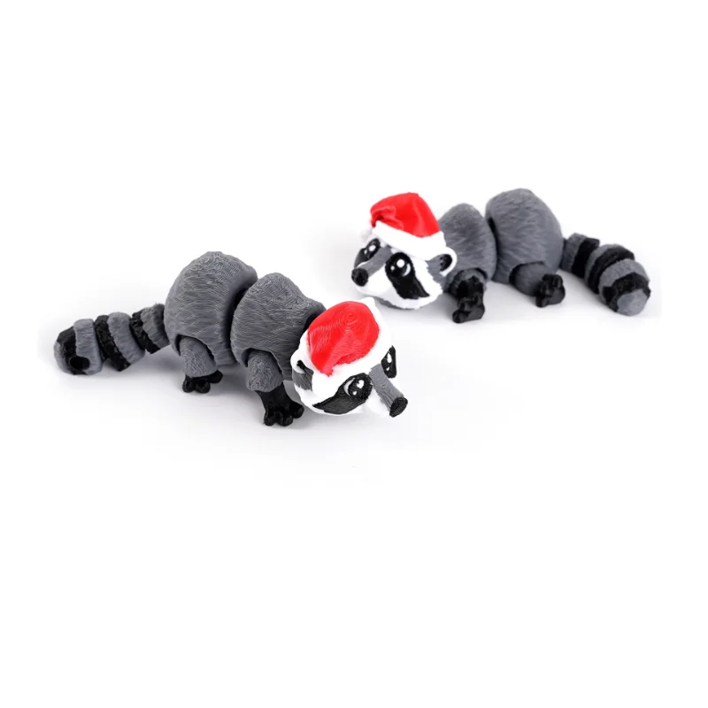 3D Printing Christmas Raccoon New Pendant Ornament Figurine Model Simulation Toy Gift for Boys and Girls Funny Toys 1pcs