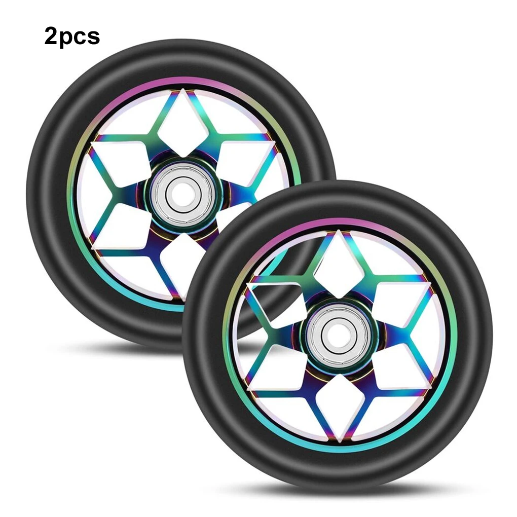 2Pcs 100mm Scooter Wheels Replacement with Bearings Aluminum Wear-Resistant PU Stunt Scooter Parts Kick Scooter Accessories