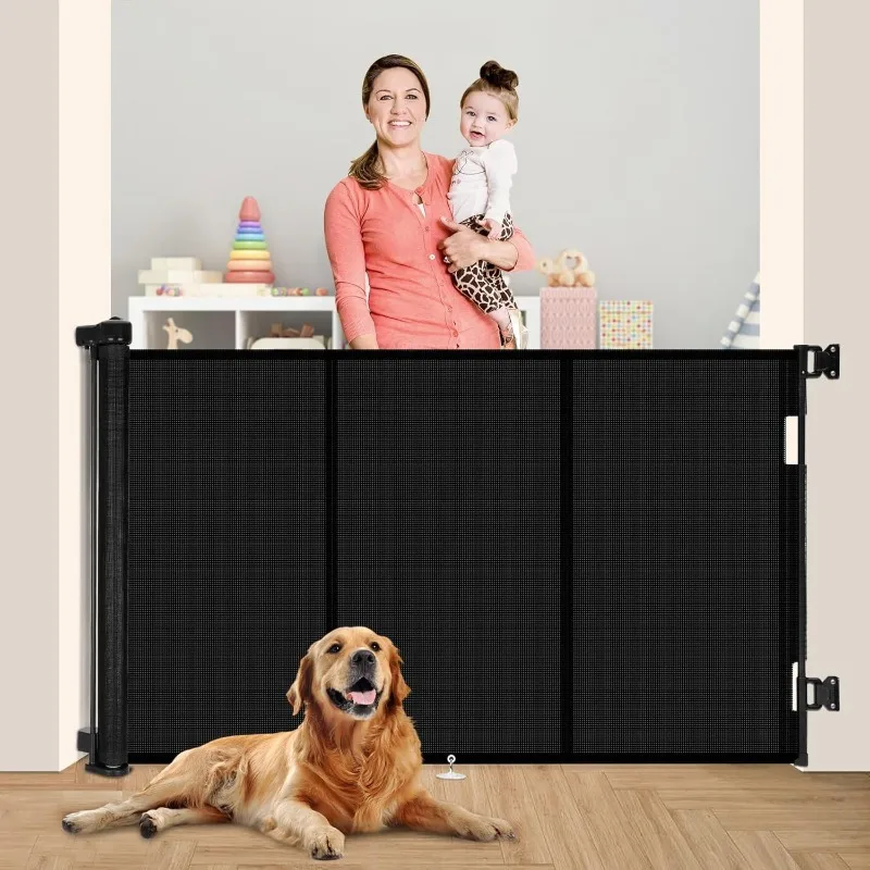 

Durable Retractable Classic Animal Fence Indoor Stairs Eco-friendly Pet Button Closure Safe Plastic Mesh Solid Living Room Dogs