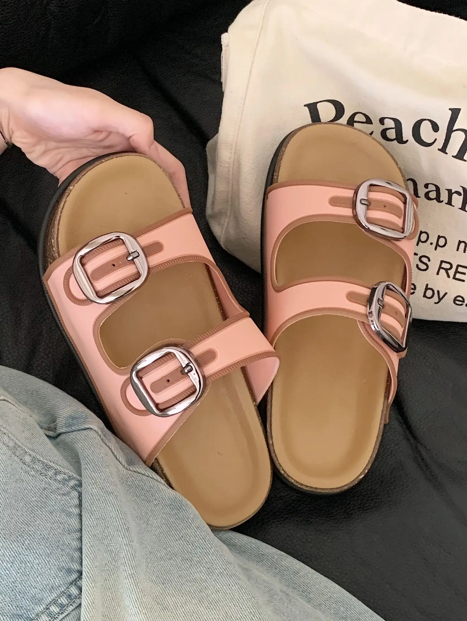 Thick Sole Double Buckle Straps Slippers For Women's 2024 Summer Slippers Featuring Thick Sole Beach Slippers
