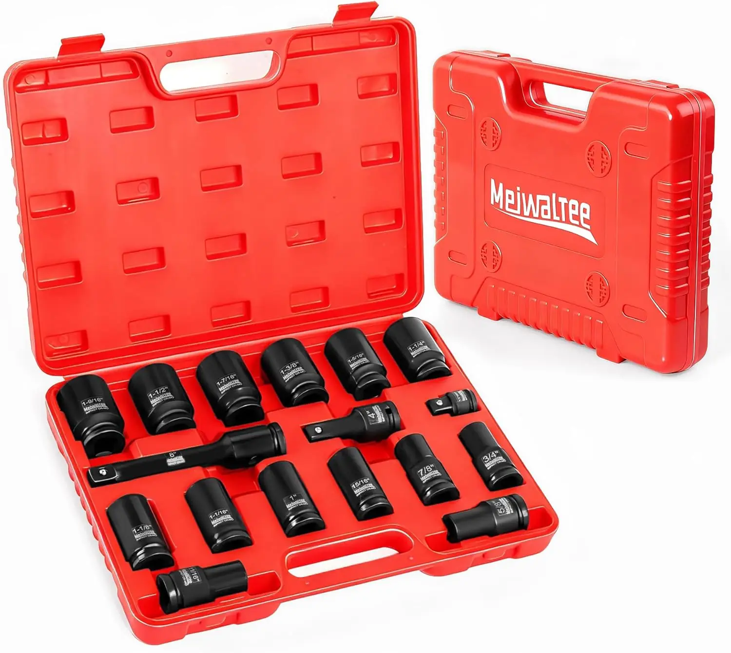 

3/4" Drive SAE Deep Impact Socket Set, 17-Piece with Adapter and Extension Bars, CR-MO Steel for High Torque