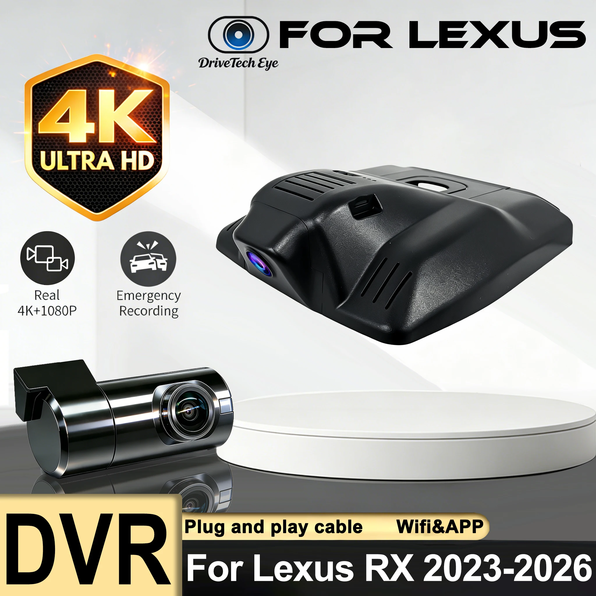 4K 2160P Plug and Play Dash Cam Suitable For Lexus RX 2023 2024 2025 2026,Car DVR WIFI Control by APP-
