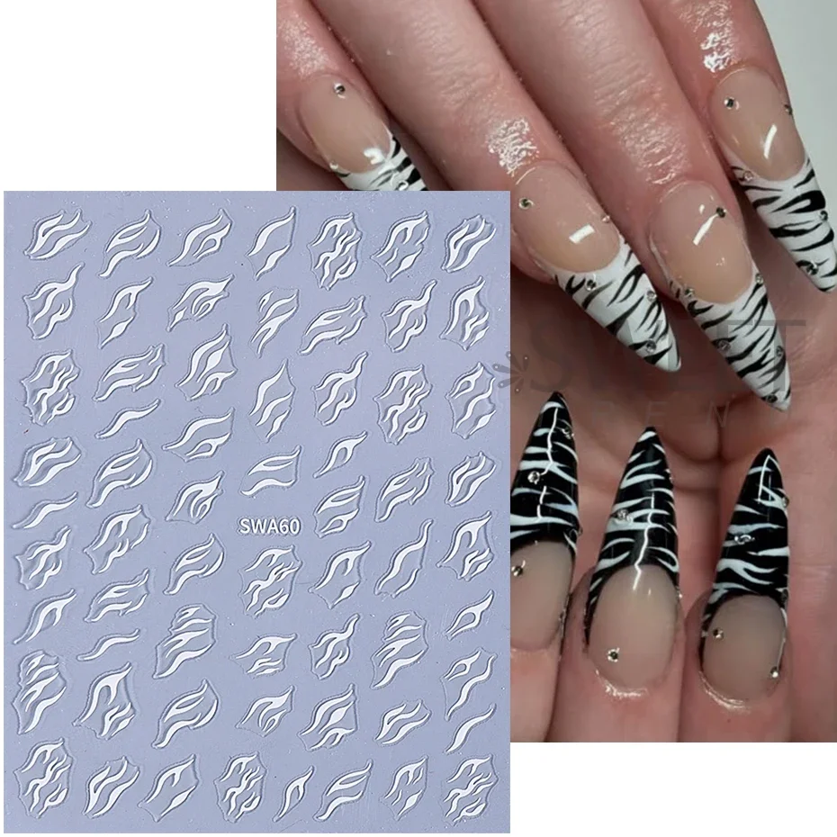 Black White Zebra Leopard Pattern Adhesive Nail Stickers 3D Simple Animal Patterns Sliders Decals DIY Manicure Art Decoracion