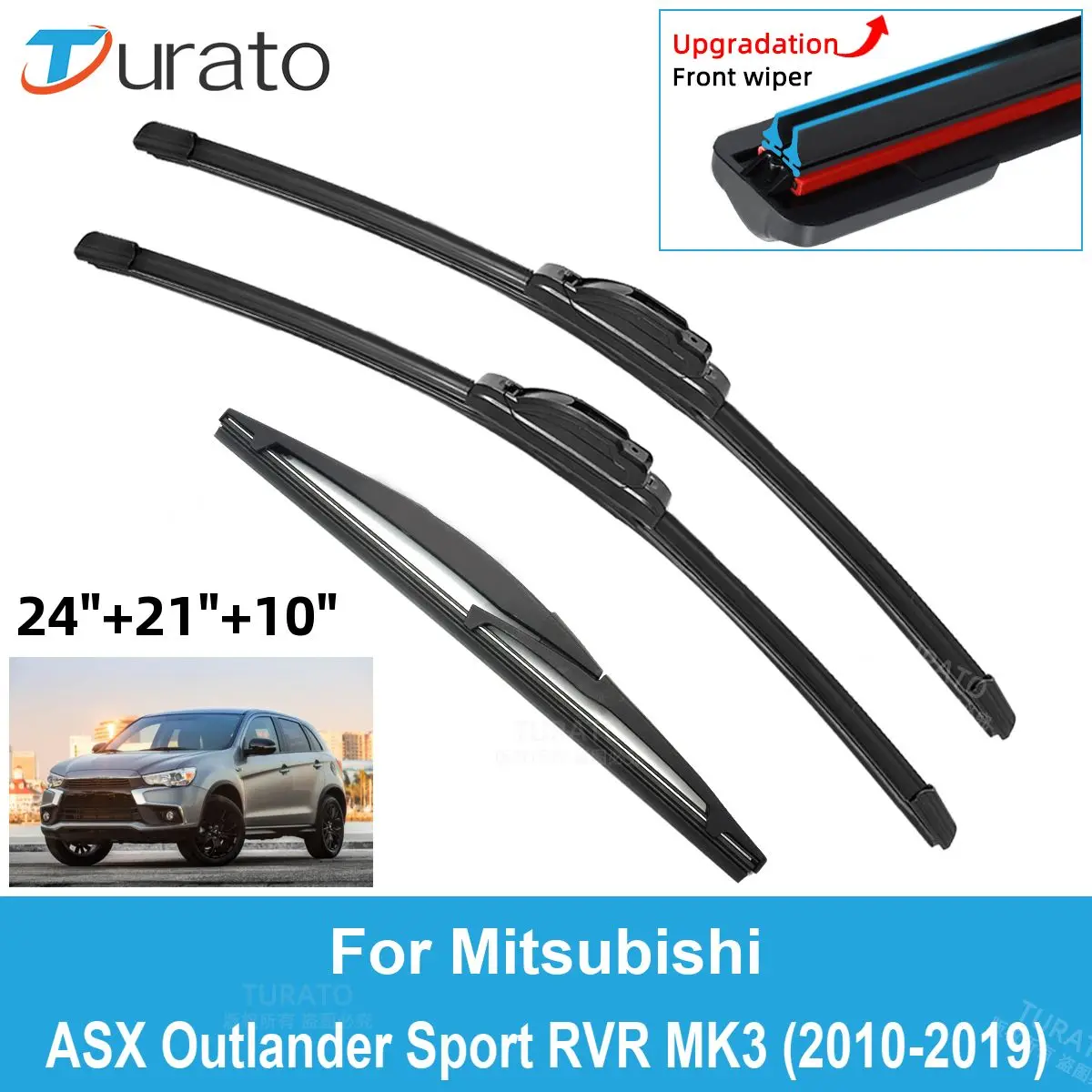 

3PCS Car Wiper Blades for 2010-2019 Mitsubishi ASX Outlander Sport RVR MK3 Rear Windshield Wipers Double Rubber Car Accessories