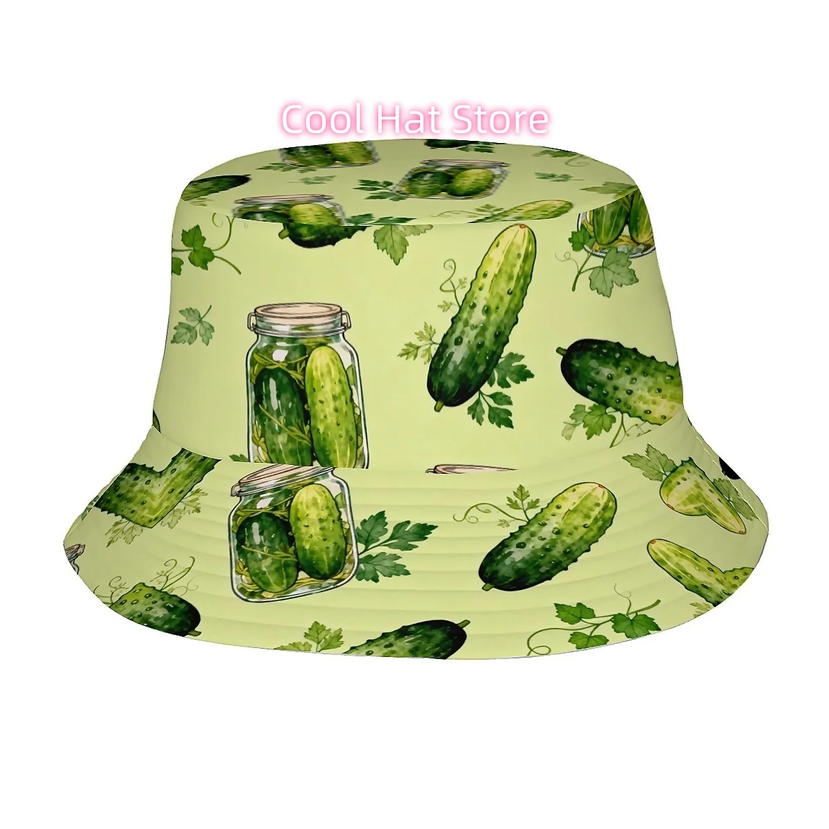 1pc Pickled Cucumber Print Bucket Hat - Retro Takuan Style Seamless, Unisex Outdoor for Men &, for golf, Beach, Fishing, Hiking