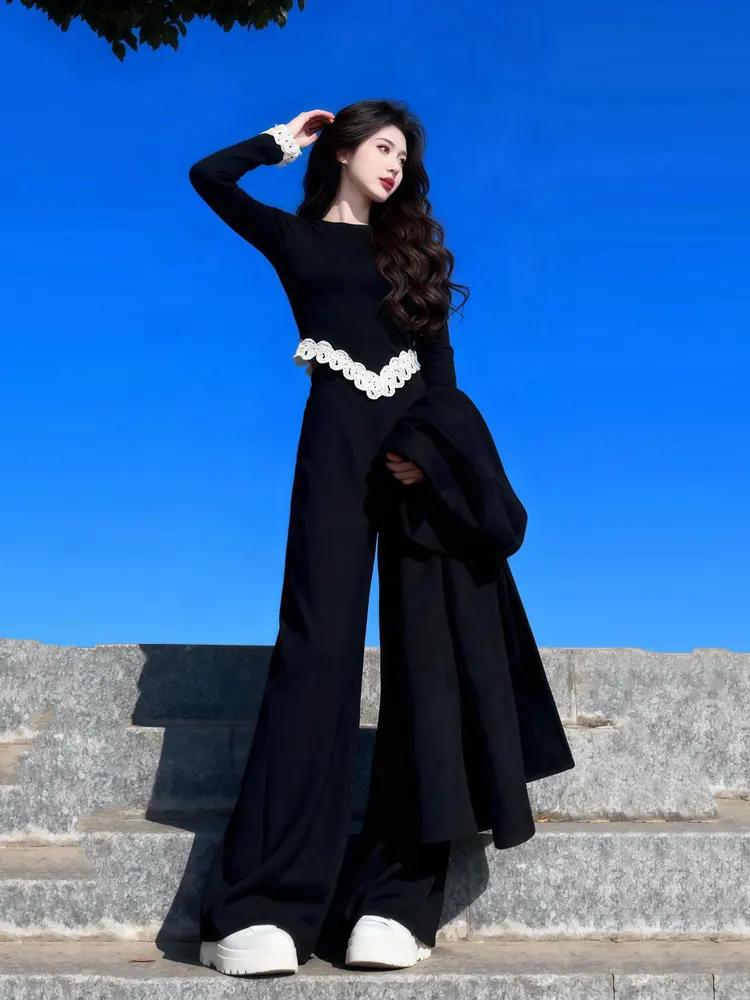 

Женская футболка с кружевными вставками в стиле ретро, уникальный дизайн, мягкий корейский стиль, цветочный принт