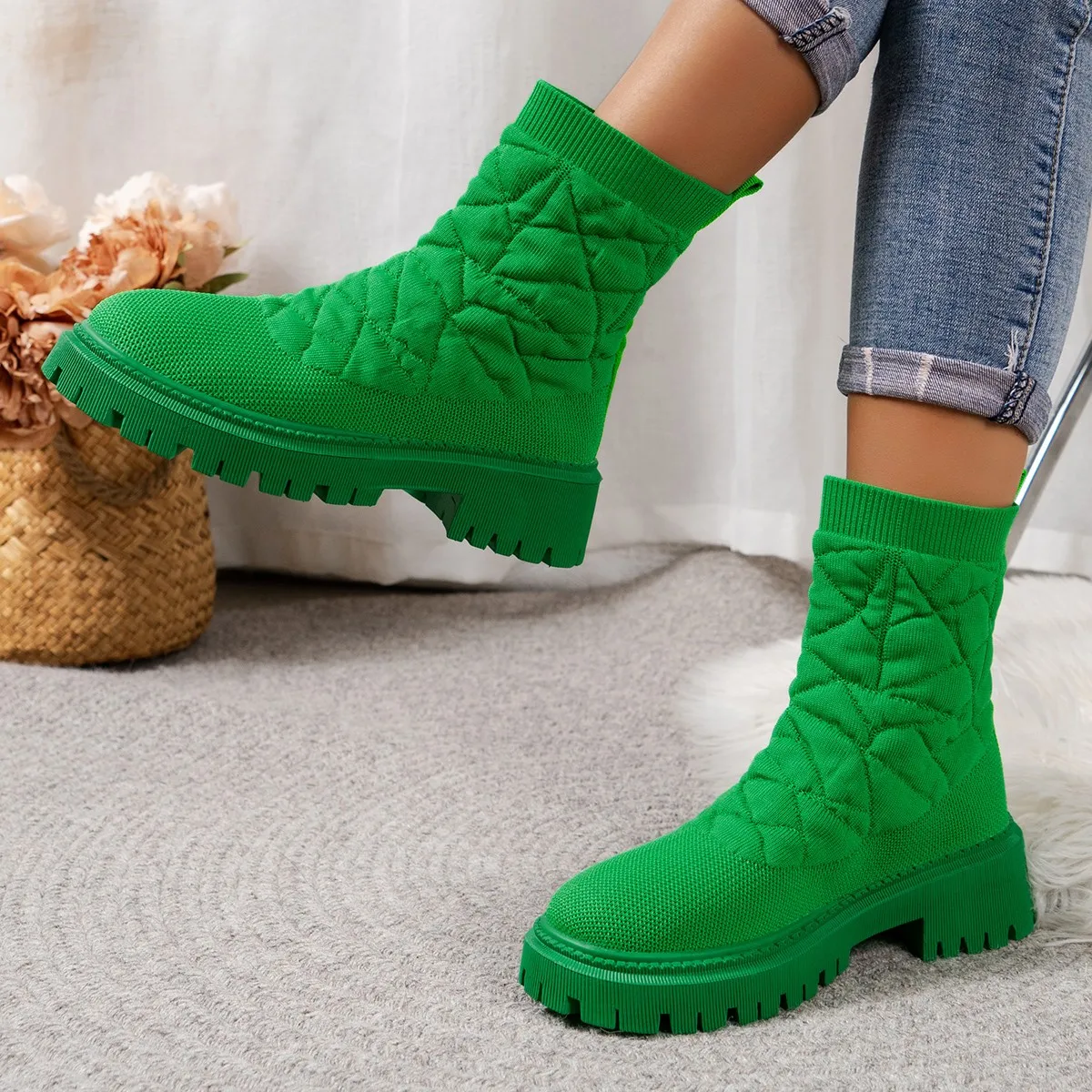 Luxury Brand 2023 New Women Thick-soled Thick-heeled Warm Boots Women's Towel Cotton Boots Motorcycle Boots 36-43