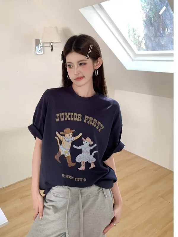 

plus Size Women's Fun Printed Short Sleeve T-Shirt Loose Fit Korean Style Summer New Arrival Versatile Top Trendy Dance P...