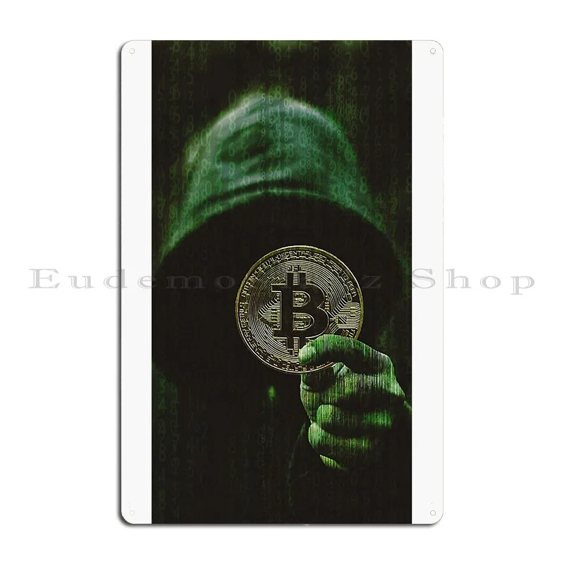 The One Bitcoin Btc Matrix Metal Sign Funny Plaques Wall Decor Design Cinema Tin Sign Poster