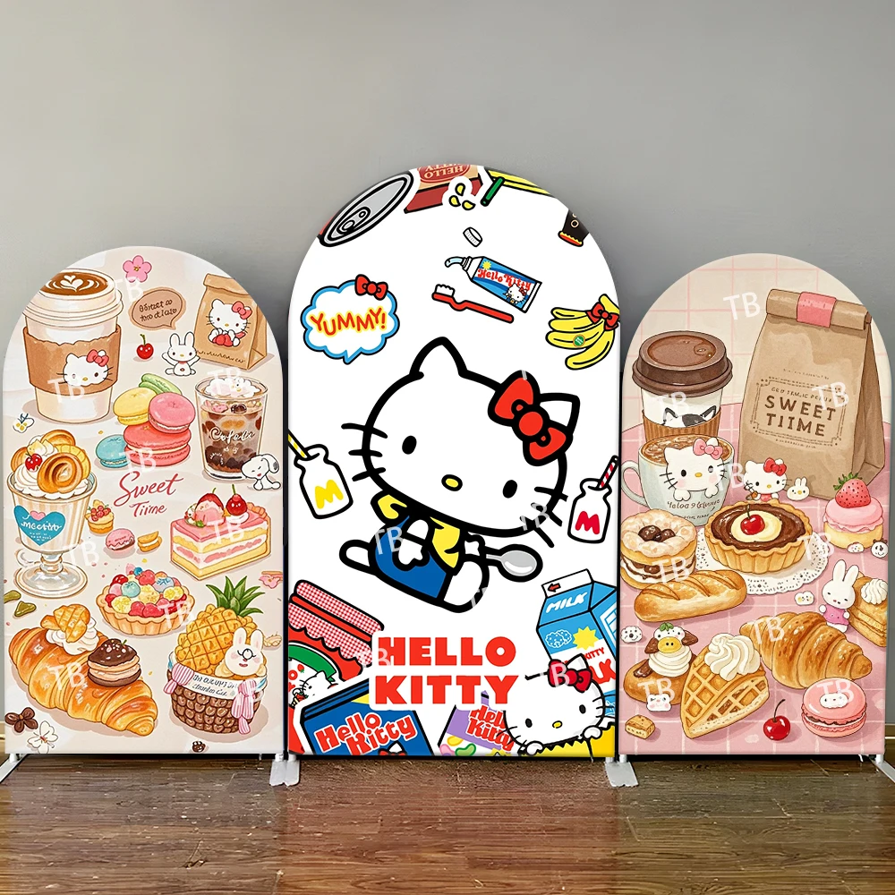 

Hello Kitty Sweet Food Style Arch Backdrop Cover Delicious Cute Scene For Kids Birthday Baby Shower Photo Booth Decor Background