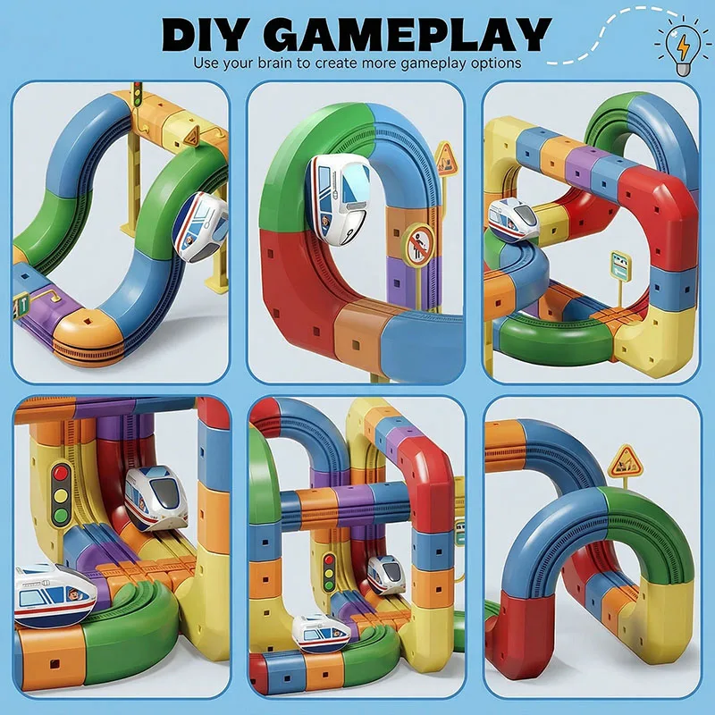 Kinder Magnetische Schiene Auto Würfel Spielzeug, DIY Bausteine Lernspielzeug, Magische Gleis Zug Konstruktion, Kinder Weihnachtsgeschenk