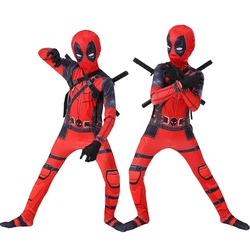 Kids cosplay Costume Boys  Superhero Deadpool  mask suit Jumpsuit Bodysuit Halloween party Costume For boy girls