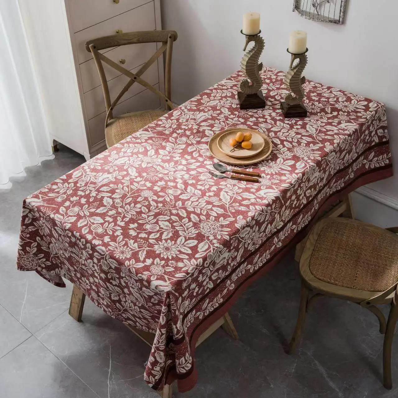 

American Country Style Printed Linen Tablecloth Cotton Linen Material Picnic Tea Table Large Rectangle Shape Flower Bird Pattern