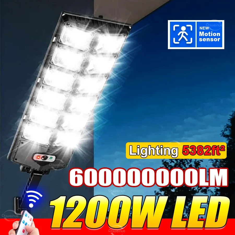 

Самые мощные светодиодные солнечные фонари мощностью 1200 Вт, уличный датчик движения, IPX6, водонепроницаемый, супер яркий, настенный светильник на солнечной батарее для сада, уличного двора